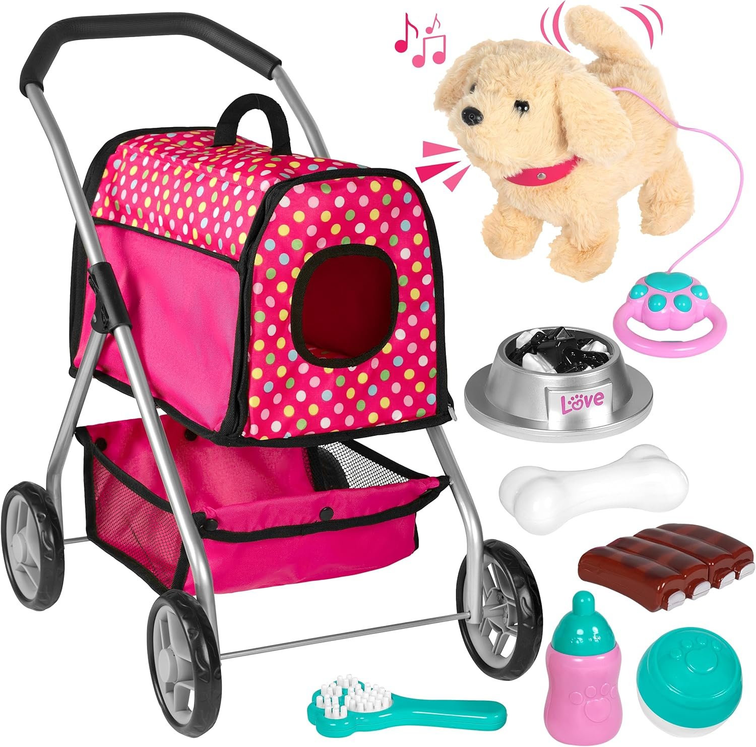 Puppy Doll Stroller – Remote Control Walking & Barking Plush Dog Toy for Kids – Electronic Interactive Puppy with Sounds, Tail Wagging & Music – Pretend Play Pet Toy for Girls & Boys Ages 2–7
