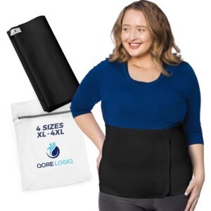 QORE LOGIQ Plus Size Abdominal Binder Post Surgery - C Section Belly Binder, Postpartum Belly Band, Adjustable 12" Compression Wrap for Stomach & Hernia Belt, Black 4XL (Black, XXXX-Large)
