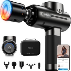 RENPHO Active+ Thermacool Massage Gun with Heat and Cold, Deep Tissue Percussion Massager for Back and Neck, Portable Handheld Massager with 5 Speeds, 5 Attachments, Carry Case, Black