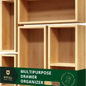 ROYAL CRAFT WOOD 5-Piece Bamboo Drawer Organizer Set – Multi-Use Storage Trays for Kitchen, Bathroom, Office, Makeup, Jewelry & More – Junk Drawer Tray, Utensil Holder, Storage Box & Bin Set (5 Boxes)