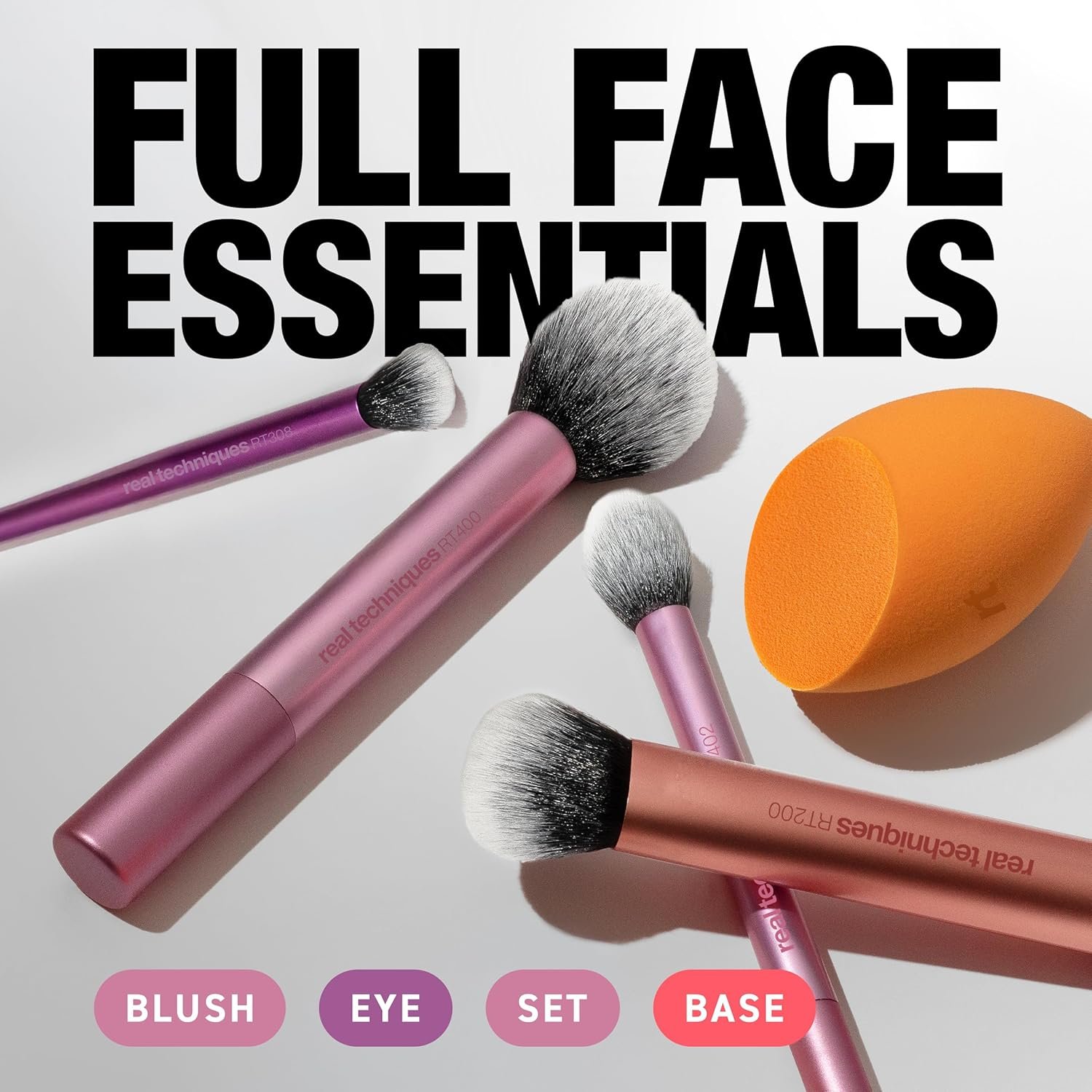Real Techniques 5 Piece Everyday Essentials Makeup Brush Set, Includes 4 Brushes & Makeup Sponge, For Foundation, Blush, Bronzer, Contour, Eyeshadow, & Powder, Travel Gift Set, Cruelty-Free & Vegan - Image 2