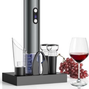 Rechargeable Electric Wine Opener Gift Set: Wine Opener, Aerator, Vacuum Stoppers & Foil Cutter - Wine Lovers Gifts for Women Men, Mom