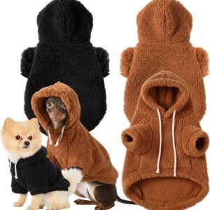 Reginary 2 Pcs Fuzzy Small Dog Hoodie Winter Dog Sweaters Double-Sided Plush Warm Soft Hooded Puppy Pet Sweatshirt Clothes Coats(L: Weight:8.5-13.2lb,Black and Brown)