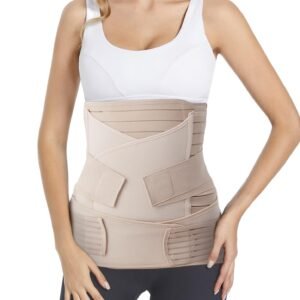 Reian Postpartum Belly Band 3 in 1 Post Csection Support Recovery Belt for Post Pregnancy After Giving Birth Women Postnatal Shapewear Girdles (One Size, Beige)