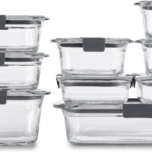 Rubbermaid Brilliance Glass Food Storage Containers, Assorted Sizes, Set of 9, BPA-Free, Leak-Proof, Clear