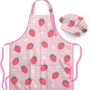 SANDJEST Kids Apron with Chefs Hat Set, Kitchen Apron Gifts