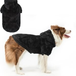 SCENEREAL Fleece Dog Sweaters Hoodie for Small Medium Large Dogs Girls Boys, Plush Fuzzy Dog Clothes Hoodies with Leash Hole, Winter/Fall Puppy Cold Weather Coat, Sherpa Hooded Sweatshirt, Black ML