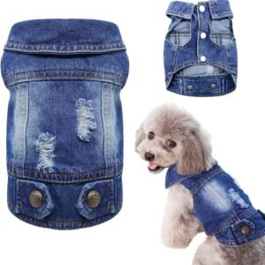 SILD Pet Clothes Dog Jeans Jacket Cool Blue Denim Coat Small Medium Dogs Lapel Vests Classic Hoodies Puppy Blue Vintage Washed Clothes