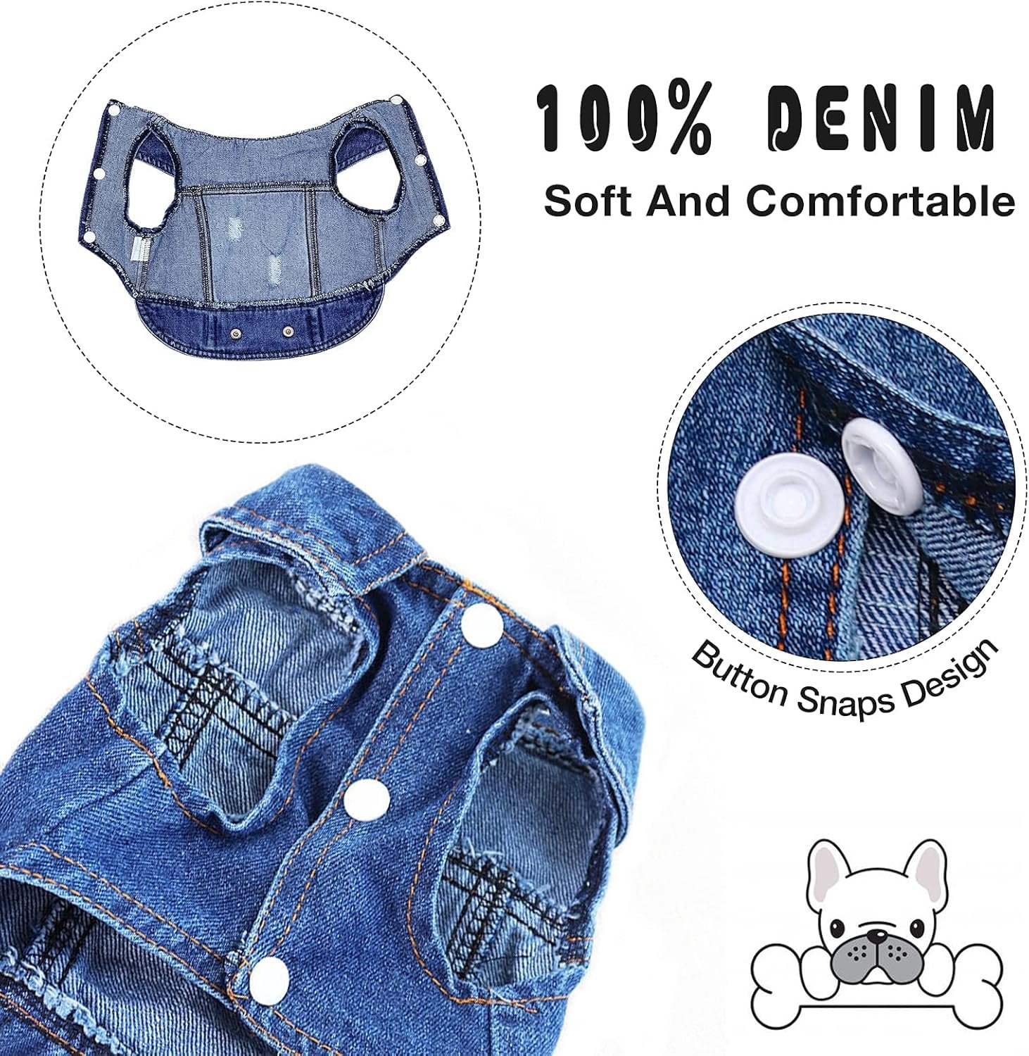 SILD Pet Clothes Dog Jeans Jacket Cool Blue Denim Coat Small Medium Dogs Lapel Vests Classic Hoodies Puppy Blue Vintage Washed Clothes - Image 2