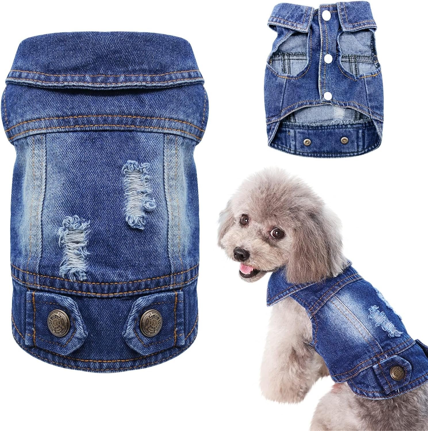 SILD Pet Clothes Dog Jeans Jacket Cool Blue Denim Coat Small Medium Dogs Lapel Vests Classic Hoodies Puppy Blue Vintage Washed Clothes