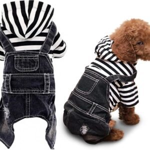 SILD Pet Denim Jumpsuit Dog Jeans Hoodies Cool Blue Coat Medium Small Dogs Classic Jacket Puppy Blue Vintage Washed Vests (L, Black)