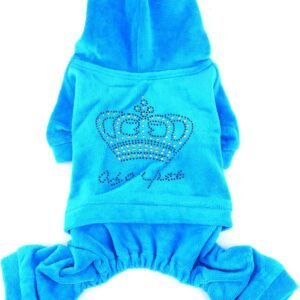 SMALLLEE_LUCKY_STORE Pet Clothes for Small Dog Cat Soft Velvet Crown Jumpsuit Coat Hooide Pajamas Tracksuit Blue XL