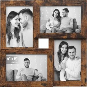 SONGMICS Collage Picture Frames, 4x6 for Wall Decor, Multi Family Photo for Gallery Decor, Hanging Display, Set of 4, Rustic Brown URPF025X01