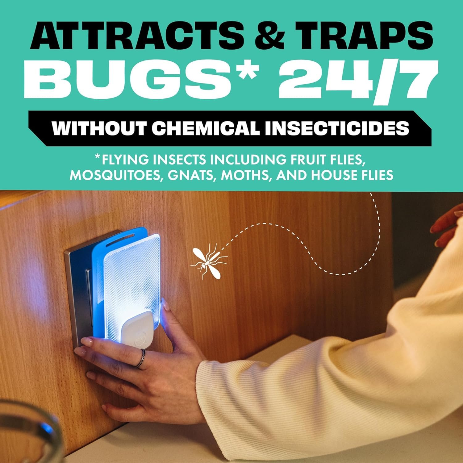 STEM Flying Insect Trap - Indoor Fruit Fly & Gnat Catcher for Home, Kitchen & Any Room, Attracts & Traps Bugs, Soft Blue UV Light - Includes 2 Plug-in Devices & 4 Cartridges - Image 2