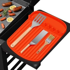 Silicone Griddle Tools Mat for Blackstone,16.9"x 11.8" Spatula Mat with Drip Pad,Heat-Resistant Grill BBQ Caddy Utensils Holder for Kitchen,Cooking & Countertop,Side Shelf Mat Blackstone Aceessories