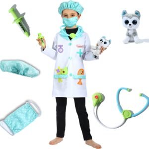 Sincere Party Veterinarian Role Play Costume,Doctor Costume Set,Kids Cotton Doctor Scrubs for Boys and Girls