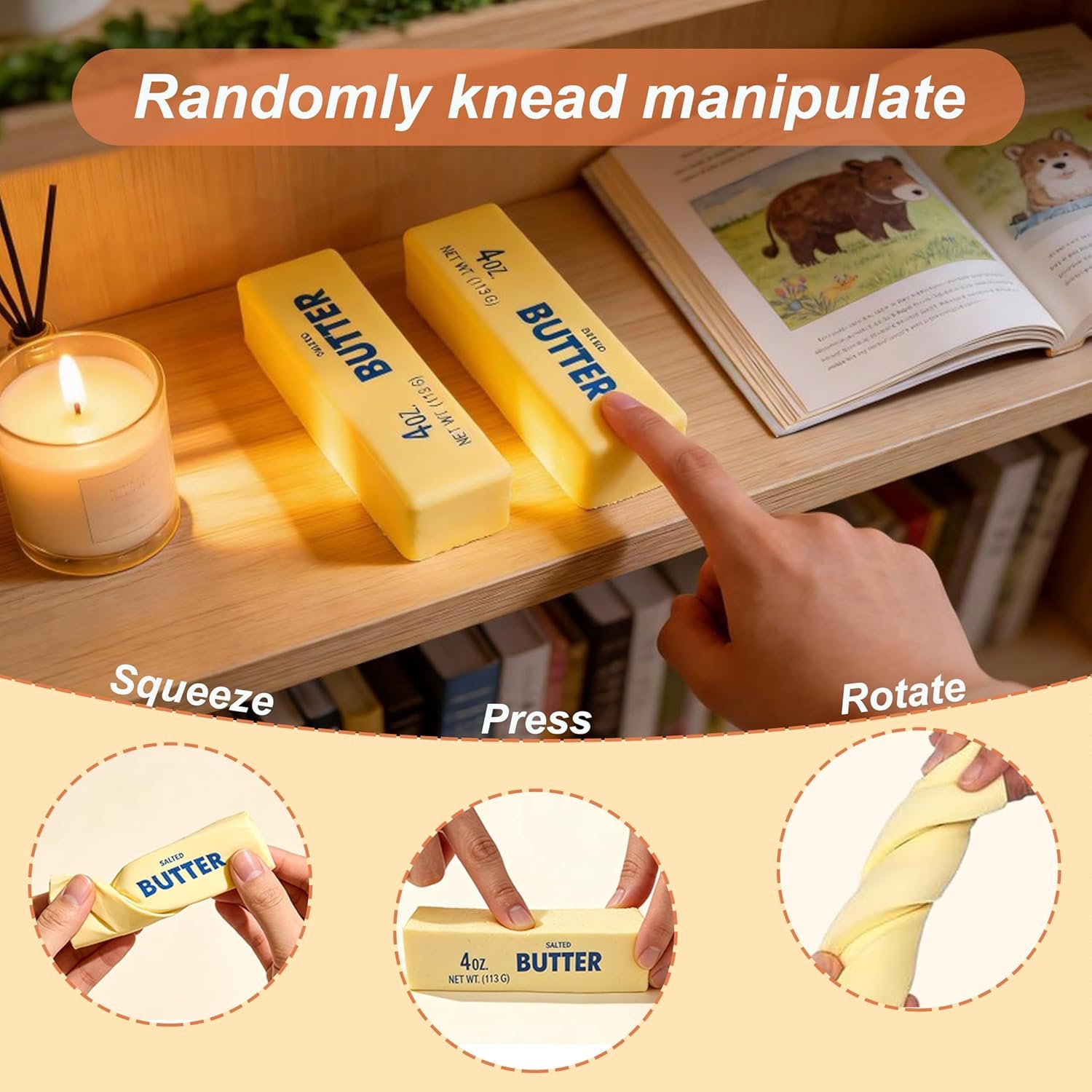 Slow Rebound Cute Butter Squeeze Stress Balls, 2026 Upgraded Squeeze Ball Realistic Butter Stick Soft Squeeze Toys, Upgrade Wet Slow Rebound Stress Relief Toy Stress Relief Fidget Toys (2 Pcs) - Image 2