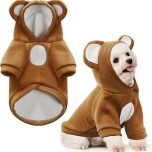 Small Dog Hoodie Soft Warm Fleece Fall Winter Dog Clothes Cute Puppy Sweaters Cat Coat Funny Blank Pullover Doggy Hooded Sweatshirts for Small Dogs Chihuahua Costumes Kitten Outfits(Brown,L)