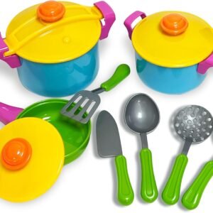 Small World Toys Kids Kitchen Playset, Pretend Play Cooking Toys with Play Pots, Pans, Utensils Cookware Toys, Toddler Kitchen Set for 3+, 11 Pcs Play Kitchen Set Learning Gift for Girls Boys