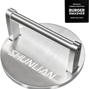 Smash Burger Press, 6 Inch Heavy Duty Burger Smasher Tool, 3.1lb Non-Stick Smooth Stainless Steel Grill Press for Flat Top Griddle, BBQ & Kitchen Use, Ground Beef, Meats, Bacon, Steak