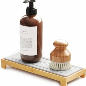 SpaceAid DryingNeat Instant Dry Sink Caddy Organizers, Kitchen Sponge Soap Holder Dispenser, Countertop Fast Drying Counter Tray Rack (Bamboo, Gray)