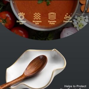 Spoon Rest for Stove Top, Spoon Holder for Stove, 5.3In Ceramic Spoon Rest for Kitchen Counter, Coffee Spoon Holder with Ruffled Edge, Farmhouse Spatula Holder for Kitchen Decor, Beige