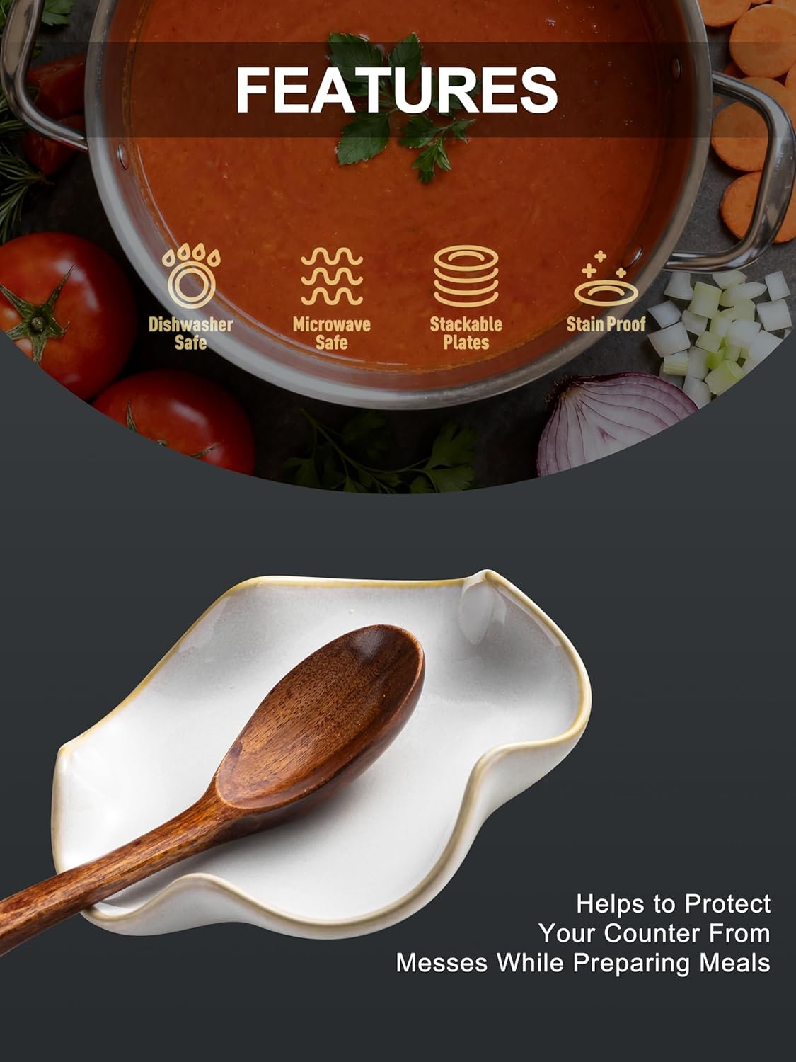 Spoon Rest for Stove Top, Spoon Holder for Stove, 5.3In Ceramic Spoon Rest for Kitchen Counter, Coffee Spoon Holder with Ruffled Edge, Farmhouse Spatula Holder for Kitchen Decor, Beige