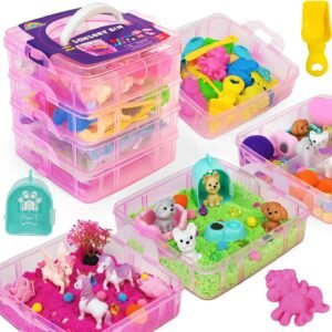 Stackable Sensory Bin, Unicorn & Pet Sensory Sand, Unicorn and Pet Sandbox with Play Sand for Toddlers Boys and Girls, Kids Toys Gift for Age 3 4 5 6 7 8+