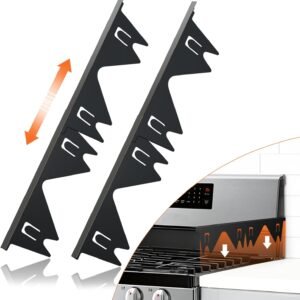 Stainless Steel Stove Gap Covers (2PCS),Stove Gap Filler,Range Trim Kit,Stove Gap Guard for Kitchen Oven Between Stovetop and Counter,Easy Clean Heat Resistant,Adjustable Length 13.8'' to 27.5'',Black