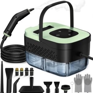 Steam Cleaner, Portable Steamer for Cleaning with 16pcs Accessories, 6-Level Adjustable, 15s Heat-Up, Handheld Steam Cleaner for Home for Tile, Grease, Dirt, Grout, Car Detailing, Green