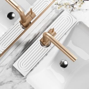 Stone Faucet Mat for Kitchen Sink - Quick Dry Diatomite Sink Splash Guard, Prevents Moisture Buildup & Water Stains, Water Absorbing Stone Tray for Bathroom Countertop (White, 20" x 4")