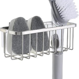 SunnyPoint NeverRust Deluxe Kitchen & Bathroom Sink Sponge Holder Organizer with Adhesive Mount - Additional Suction Cup Included – Sponge & Brush NOT Included – 7.4 x 3.3 x 2.75 Inch