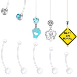 TOKRING Pregnancy Belly Button Rings Plastic Maternity Long Belly Button Rings Bar for Healing Clear Flexible Belly Piercing Retainer with Different Balls for Replacement 18mm 25mm 32mm 35mm 38mm