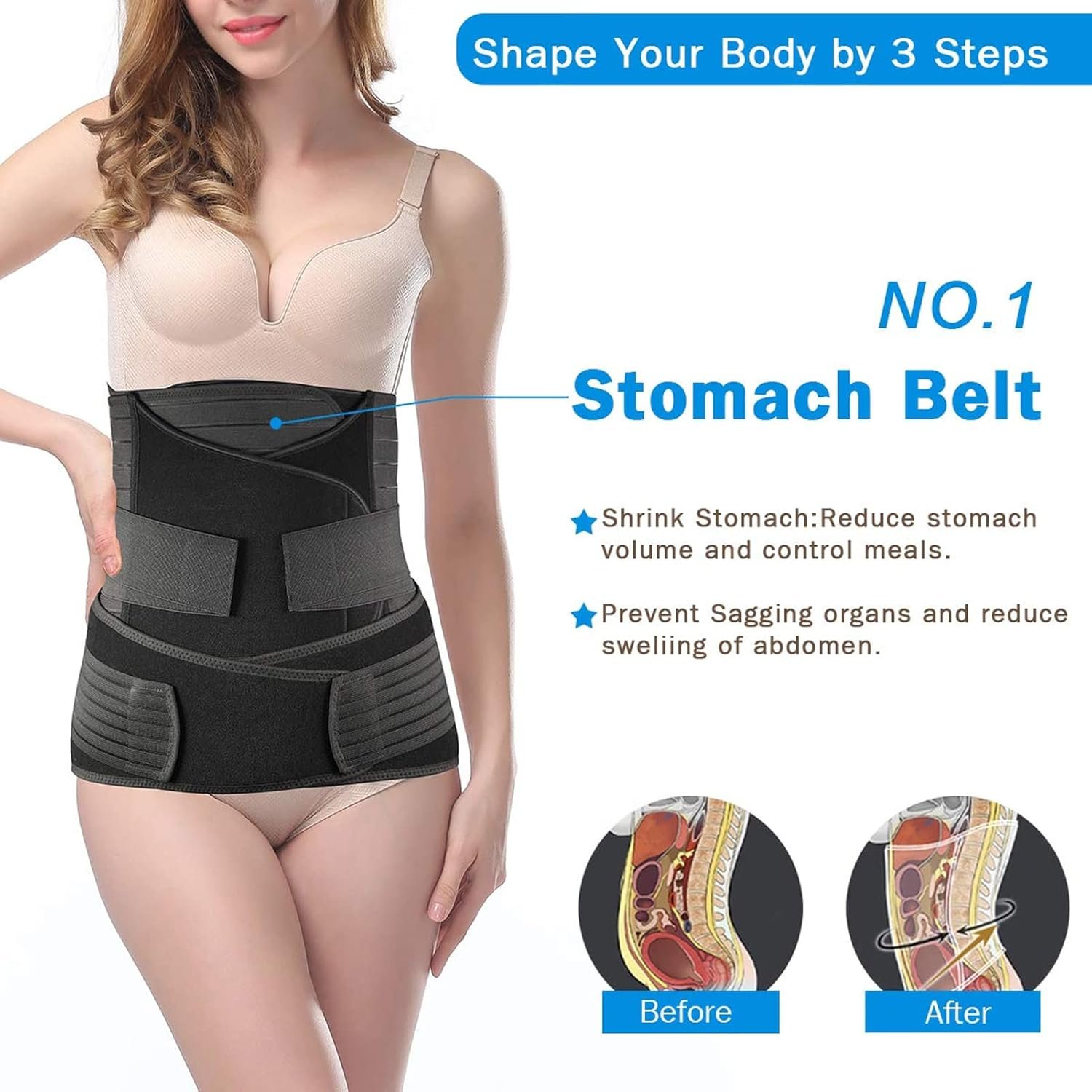 TiRain Postpartum Belly Band, 3-Piece Postpartum Girdle C Section Belly Band Support Recovery Belt Abdominal Binder - Image 2