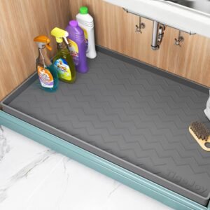 TigeJoy 34" x 22" Under Sink Mats for Kitchen Waterproof, Leak-Proof Silicone Mat Sink Protector and Cabinet Liner, Kitchen Essentials Organizer and Storage, Boot or Shoe Tray, Pet Feeding Mat