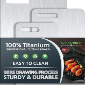 Titanium Cutting Boards Set of 3, 100% Pure Titanium Kitchen Cutting Board, Double-Sided Non-Toxic Cutting Board, Ideal for Slicing and Dicing Meats, Features Handle, Dishwasher Safe