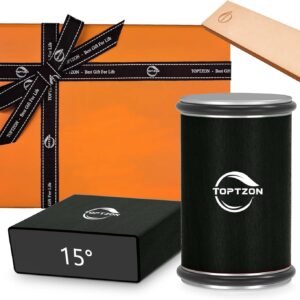 Toptzon Diamond Black Rolling Knife Sharpener – Roller Knife Sharpener Kit with 15 & 20 Degree Magnetic Angle Stand & Leather Strop Paddle Kit - Easy Sharpening for Kitchen Knife (Modern Black)