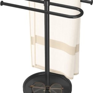Towel Holder Stand, Stainless Steel Hand Towel Holder Rack for Bathroom Countertop, S-Shape Free Standing Towel Bar Holds 2 Towels for Kitchen Countertop, Black