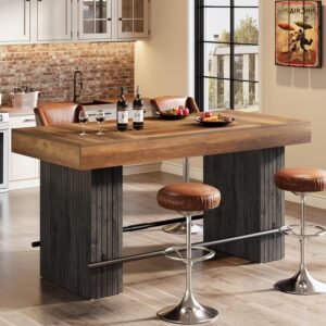 Tribesigns 62.2 Inch Bar Table, Industrial Counter Height Pub Dining Table, Rectangular Home Bar Units with Metal Footrest for Home Kitchen, Dining Room, Bistro
