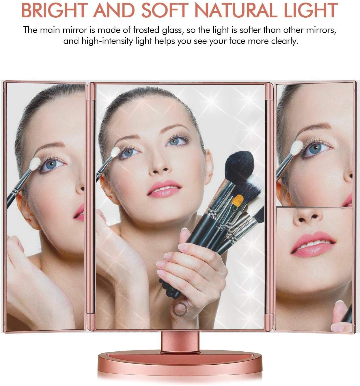 Trifold Makeup Mirror Vanity Mirror with Lights,1X 2X 3X Magnification,Touch Control,Adjustable Rotation,Dual Power Supply,Portable Travel Cosmetic Mirror,Birthday Gifts for Women,Teengirls - Image 2