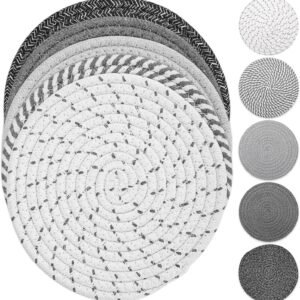 Trivet Mats Set for Hot Dishes, 5 Heat Resistant Pot Holders Kitchen Counter, Table, Home Essentials, Anti Stain Hot Pads Plate Mats for Hot pots and Pans, 7 Inches