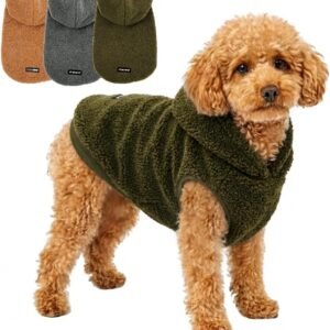 Tuff Pupper Fleece Dog Hoodie Sweater | Teddy Sherpa Outer & Soft Polar Fleece Lining | Adjustable Fit Winter Coat with Hood, Leash Hole, Ribbed Cuffs | For Small Medium Large XL XXL Dogs (Olive, XXS)