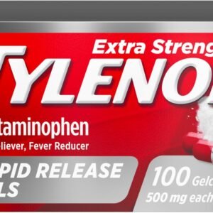 Tylenol Extra Strength Acetaminophen Rapid Release Gels, Fast, Strong Pain Relief, Fever Reducer, 500 mg Gelcaps with Laser‑Drilled Holes for Fast Release, OTC Medicine, 100 Count