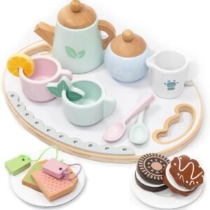 UMU® Wooden Tea Set for Kids – Pretend Play Tea Party Toy with Colorful Cups, Tea Bags, Lemon Slices & More – Montessori Role Play Toy for Ages 3 4 5 6