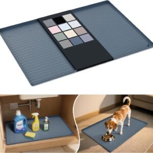 URMONA Waterproof Silicone Under Sink Mat 31'' x 22'' Shelf Liner for Kitchen and Bathroom, Cabinet and Counter Protector, Storage and Organizers, Litter Mat, Pet Cat Puppy Essentials(Dark Grey)