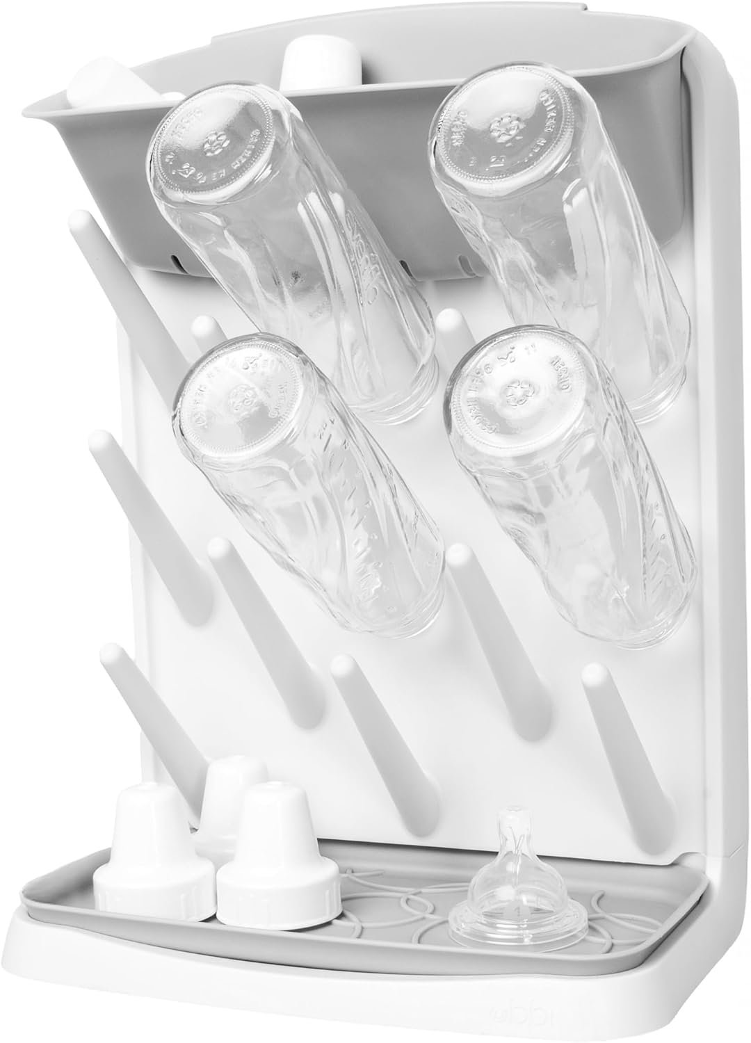 Ubbi Vertical Baby Bottle Drying Rack, Space Saving Countertop Drying Rack Baby Organizer, Gray