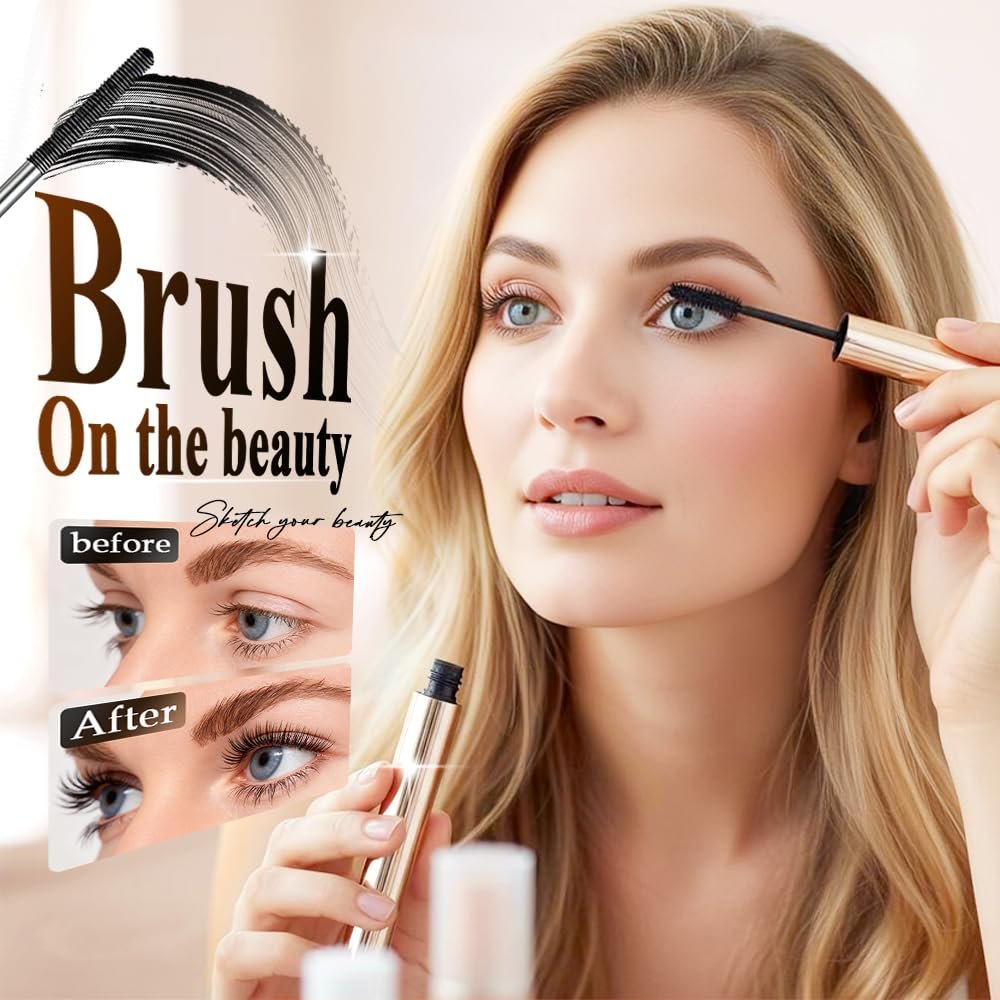 Ultra-Fine Lengthening Waterproof Quick-Dry Mascara, Waterproof Quick Drying Curling Mascara, Iron Mascara, 3D Curling Eyelash Long, Lasting Smudge-Proof No Clumping (Black+Brown) - Image 2