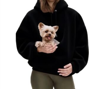 Unisex Cat Pouch Hoodie Fuzzy Fleece Kitten Puppy Holder Hoodies Cozy Soft Carrying Sweatshirt with Pet Pocket for Women
