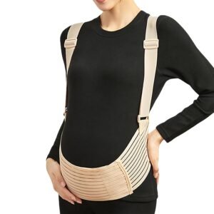 Upgraded 3-in-1 Maternity Support Belt - Adjustable Pregnancy Belly Band for Back/Pelvic/Hip Pain Relief, Breathable Waist Support with Shoulder & Back Straps (Beige, X-Large)