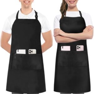 Utopia Kitchen 2 Pack Bib Apron, Adjustable with 2 Pockets, Water and Oil Resistant, Cooking Kitchen Chef Apron for Women Men